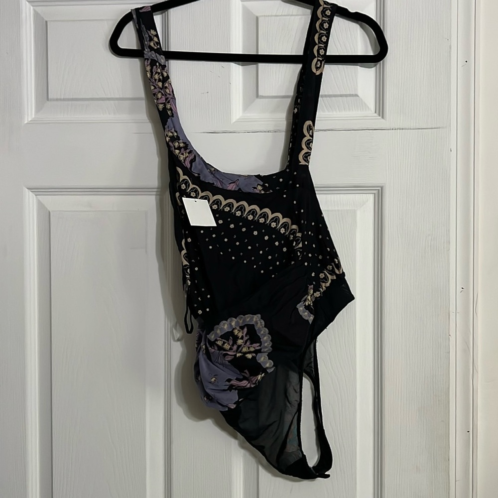 Free People Black and Purple Floral top